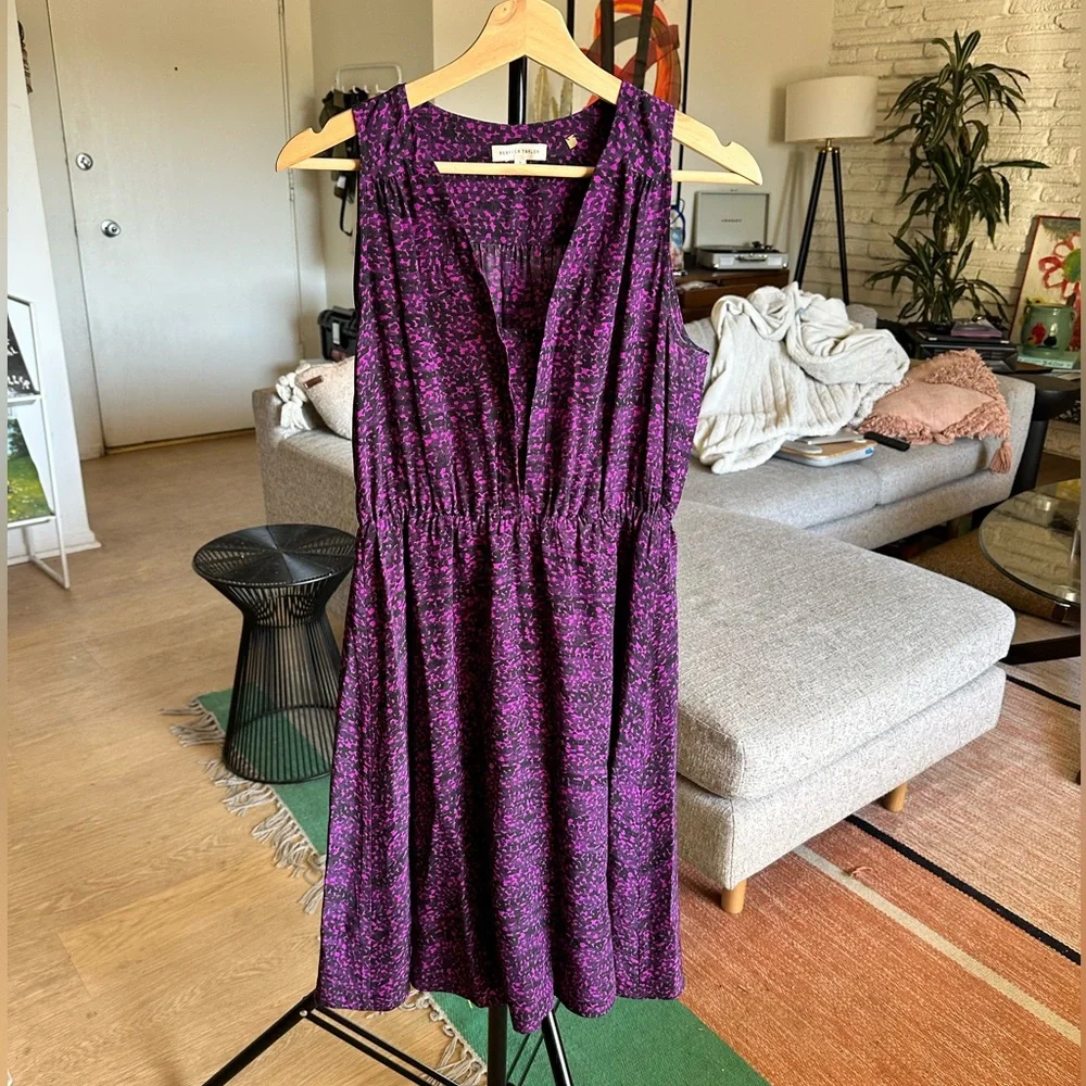 Rebecca Taylor Purple and Black Floral V-Neck Dress Size 2 - Picture 1 of 4